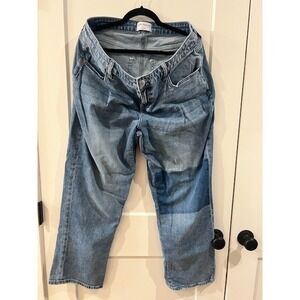 Lane Bryant Women 14 Blue Patchwork Relaxed Straight Leg Denim Jeans Medium Wash